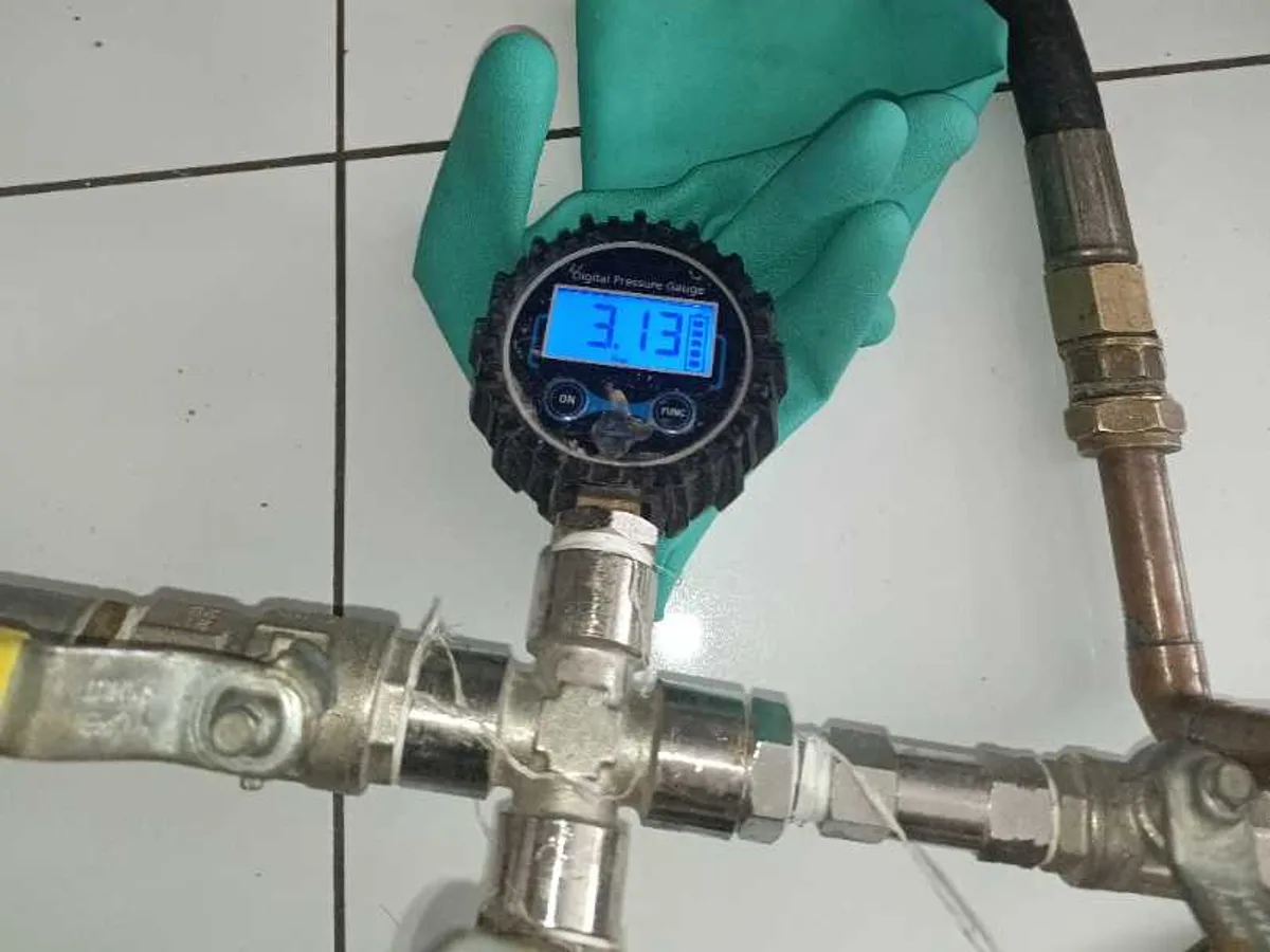 Digital pressure gauge and pipework used during ADI’s Haywards Heath investigation